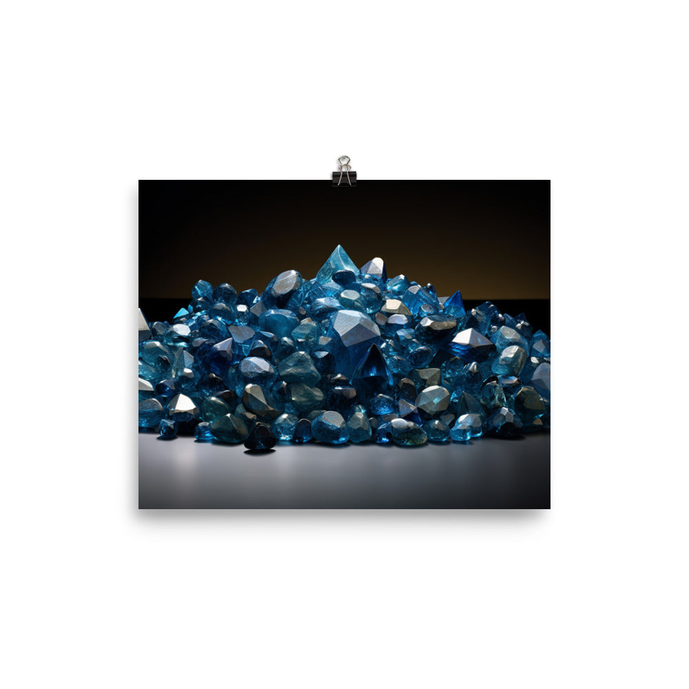 A pile of variously sized blue diamonds photo paper poster - Posterfy.AI