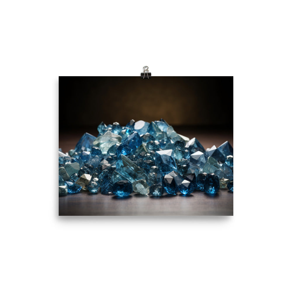 A pile of variously sized blue diamonds photo paper poster - Posterfy.AI