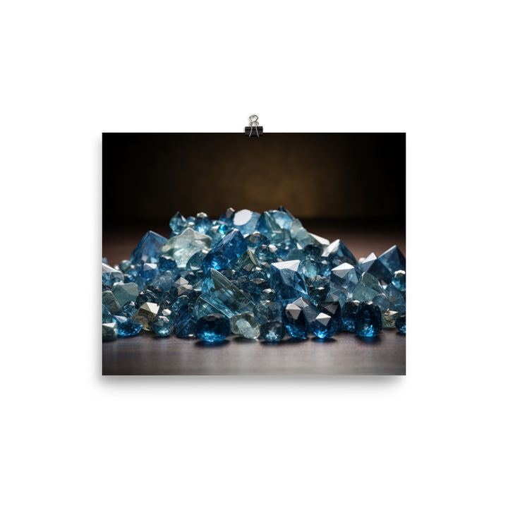 A pile of variously sized blue diamonds photo paper poster - Posterfy.AI