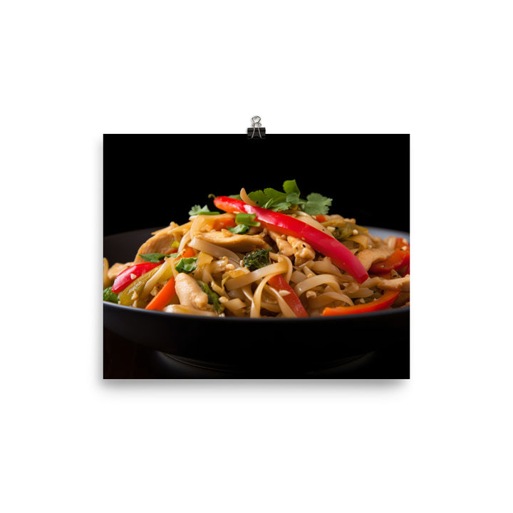 Spicy Pad Thai with Chicken and Peppers photo paper poster - Posterfy.AI