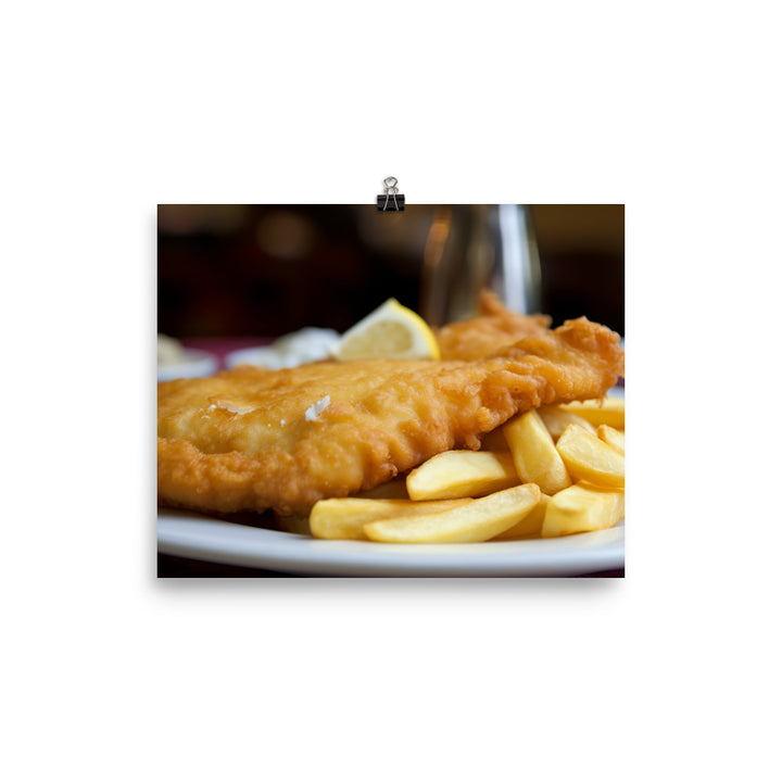 Fish and chips freshly fried to perfection photo paper poster - Posterfy.AI