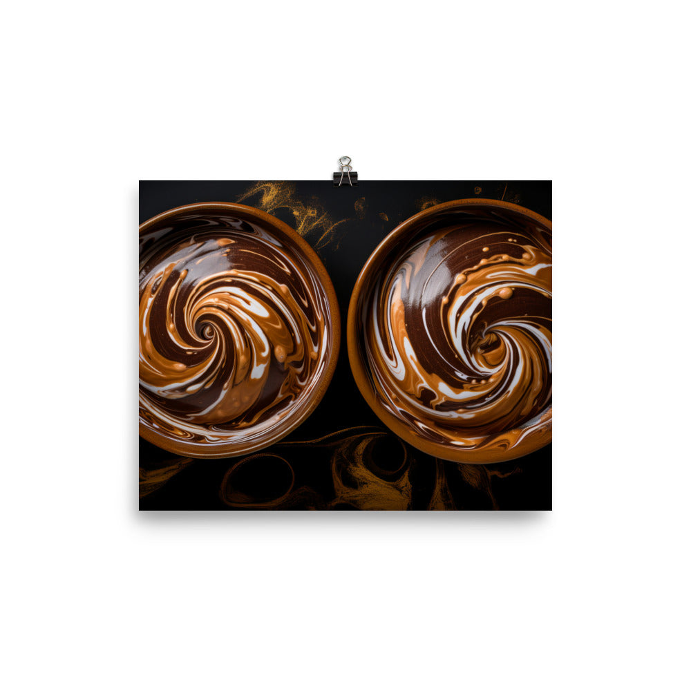 Two glasses of chocolate peanut butter smoothie photo paper poster - Posterfy.AI