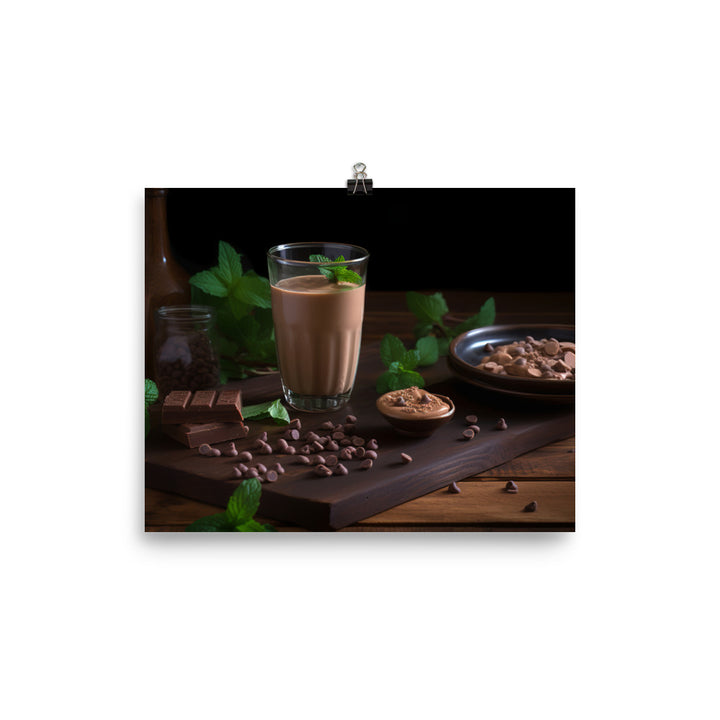 A glass of chocolate peanut butter smoothie photo paper poster - Posterfy.AI