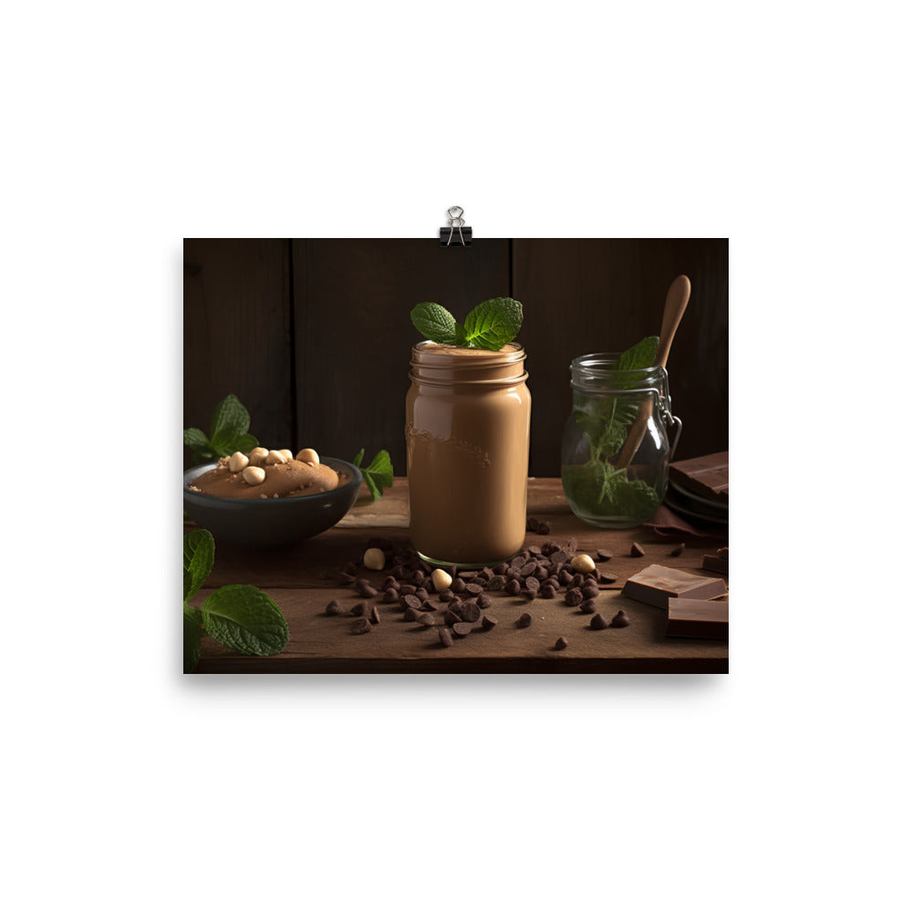 A glass of chocolate peanut butter smoothie photo paper poster - Posterfy.AI