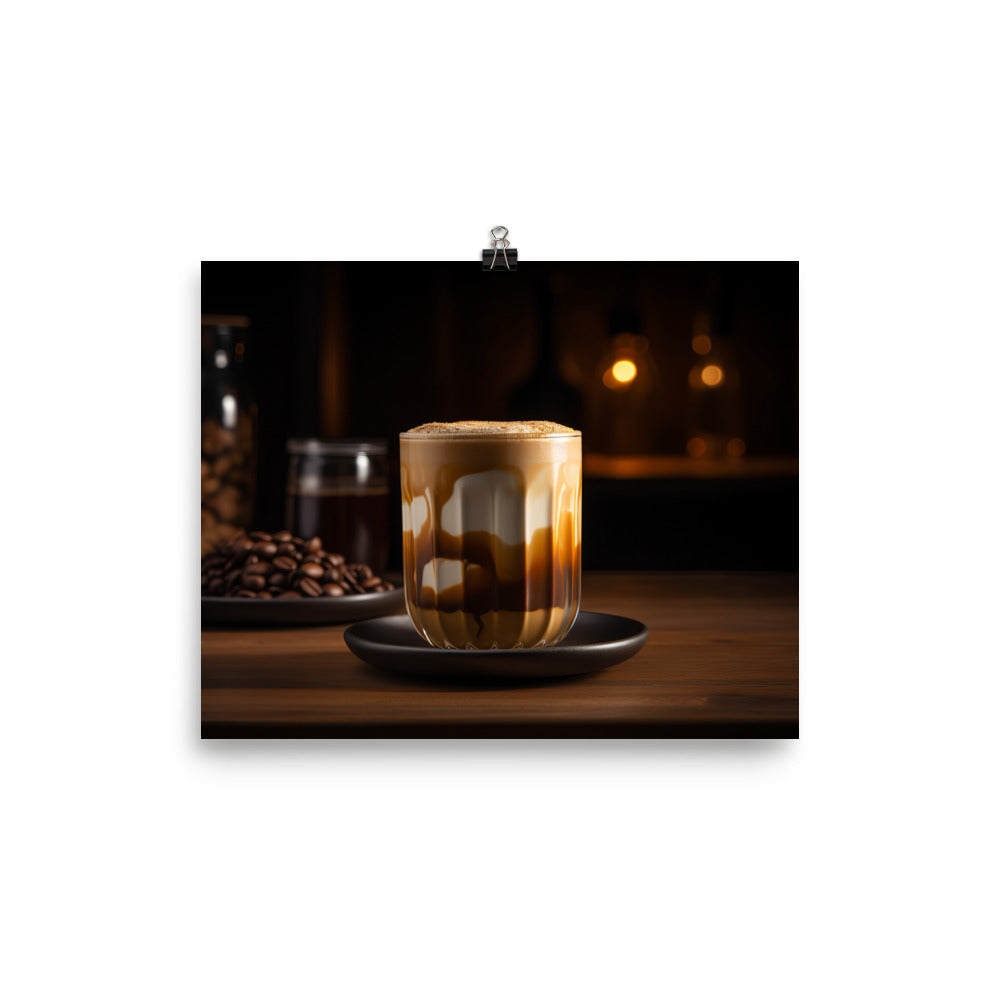 Perfectly Layered Macchiato with Caramel Drizzle photo paper poster - Posterfy.AI
