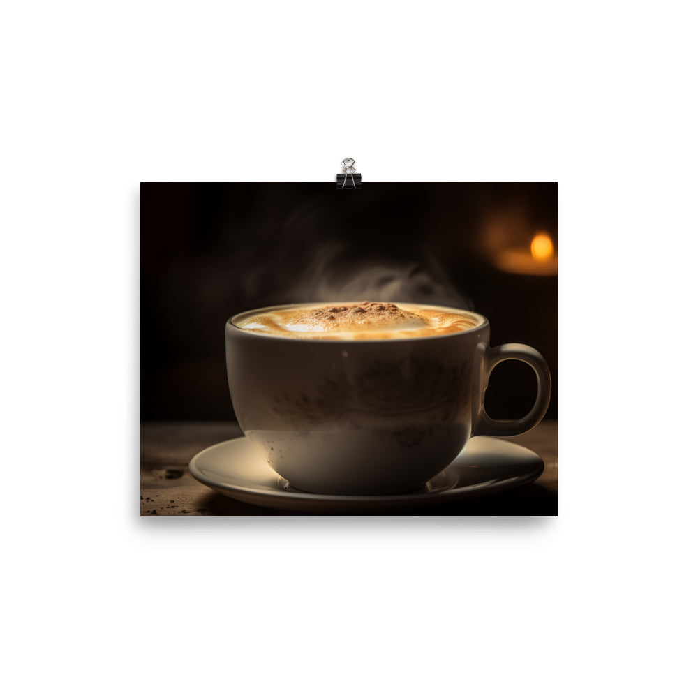 Creamy Macchiato in a Ceramic Cup photo paper poster - Posterfy.AI