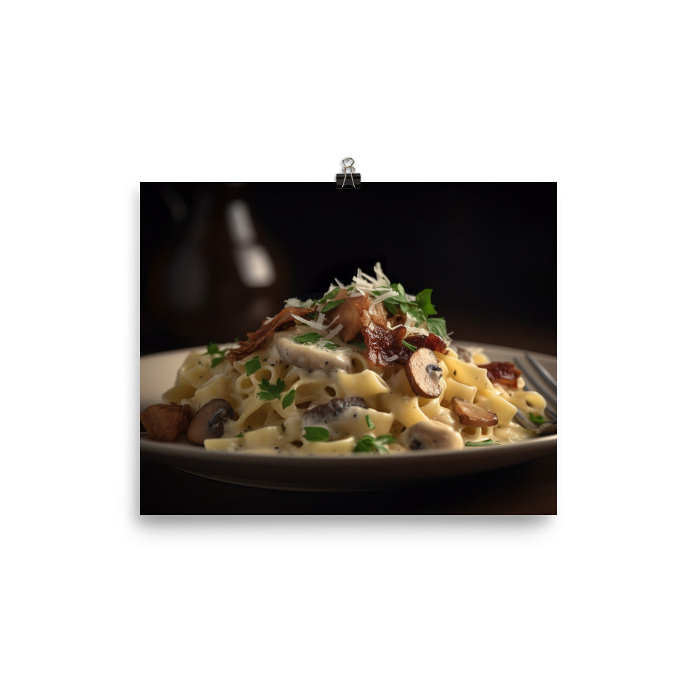 Pasta dish featuring Parmesan cheese photo paper poster - Posterfy.AI