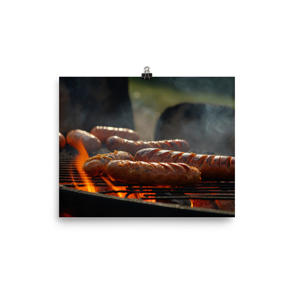 Grilled Sausage on an Open Flame photo paper poster - Posterfy.AI