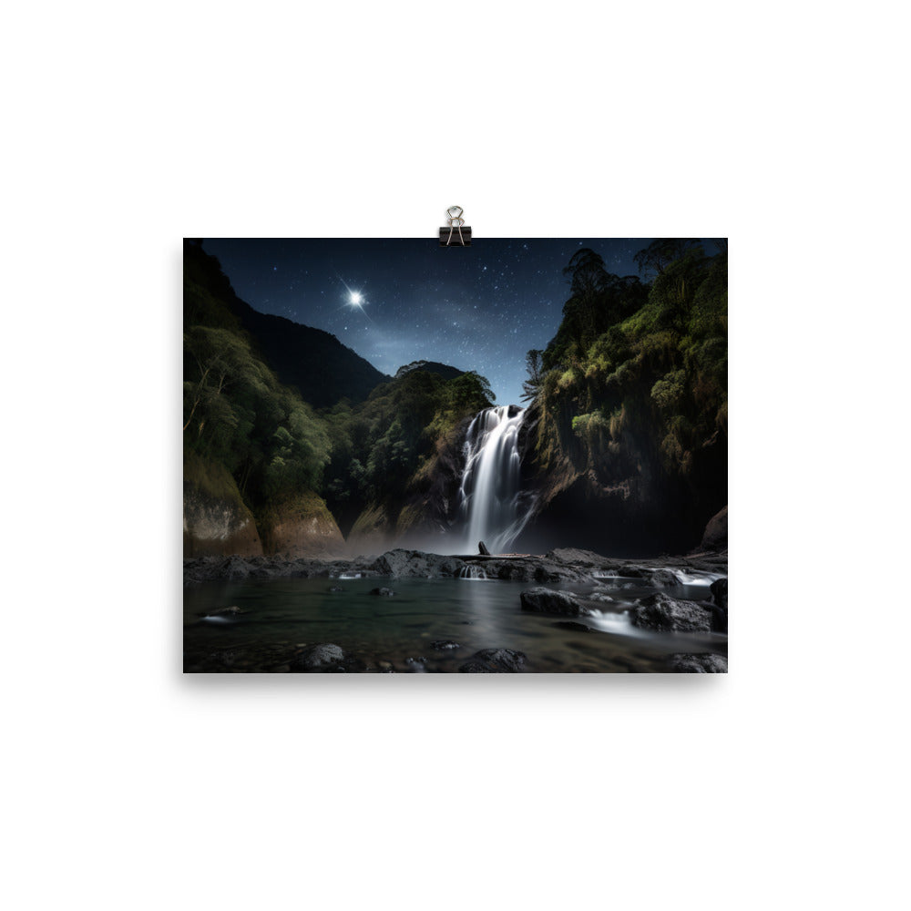 Nachi Falls under the Starry Sky photo  paper poster - Posterfy.AI