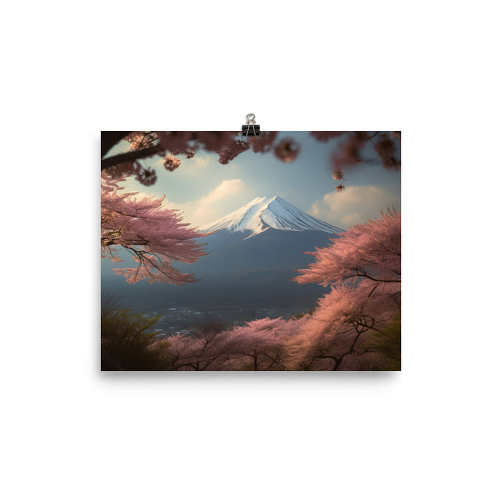 Enveloped in Cherry Blossoms at Mount Fuji photo  paper poster - Posterfy.AI