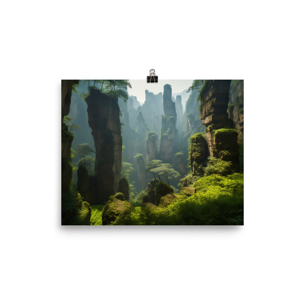 Majestic Sandstone Pillars of Zhangjiajie photo paper poster - Posterfy.AI