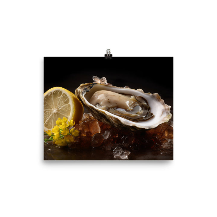 Succulent Belon oyster with lemon wedge photo paper poster - Posterfy.AI