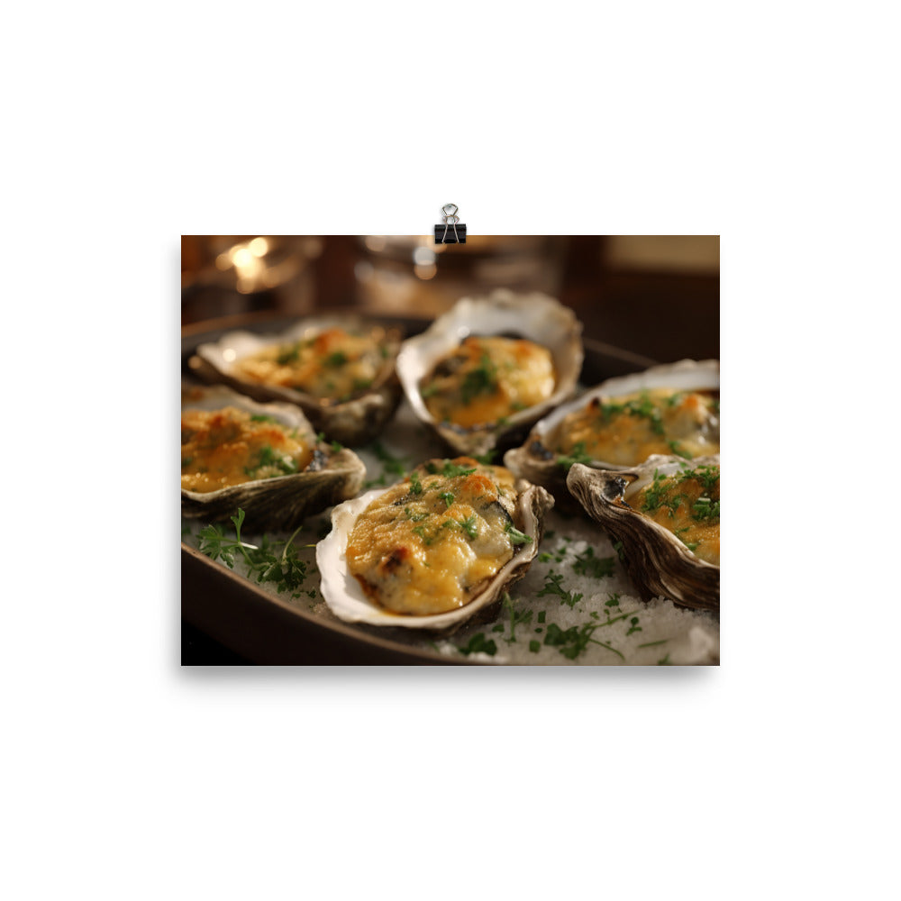 Baked Pacific Oysters with Cheese and Herbs photo paper poster - Posterfy.AI