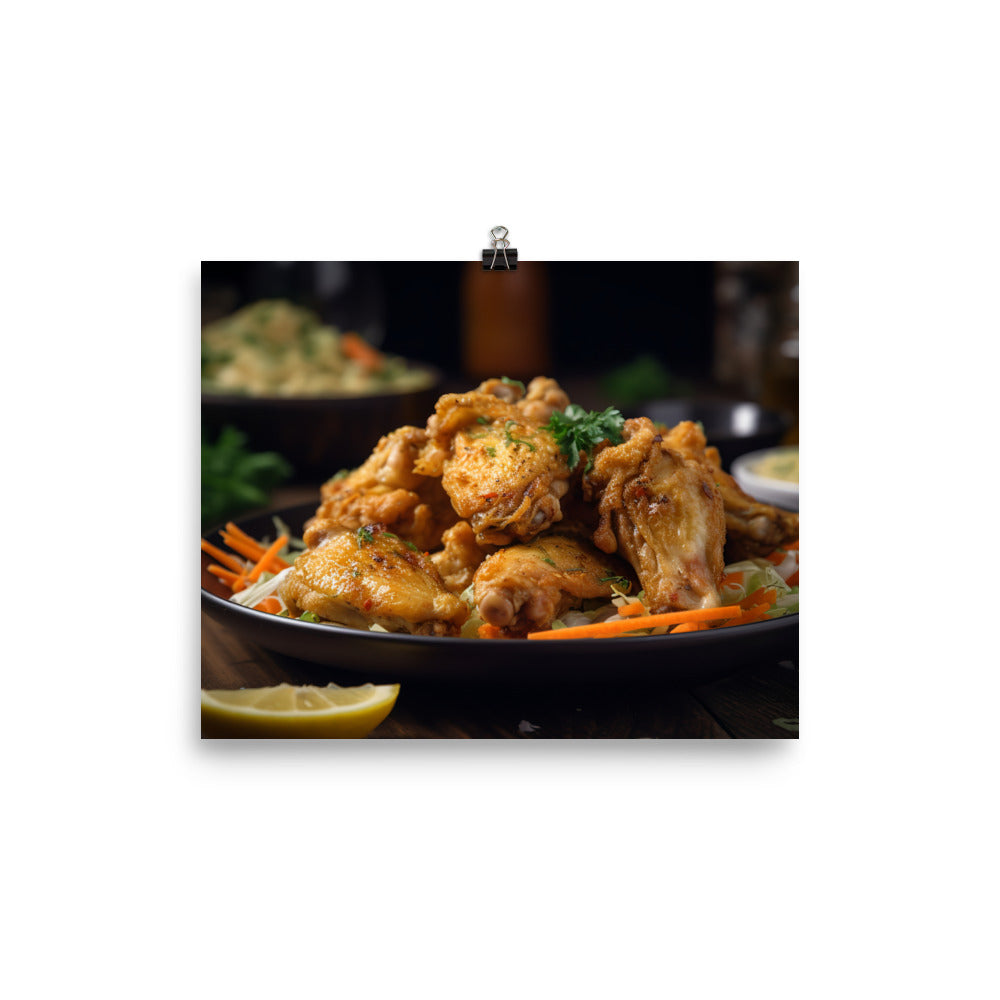 Golden Brown Lemon Pepper Chicken Wings with a Twist photo paper poster - Posterfy.AI