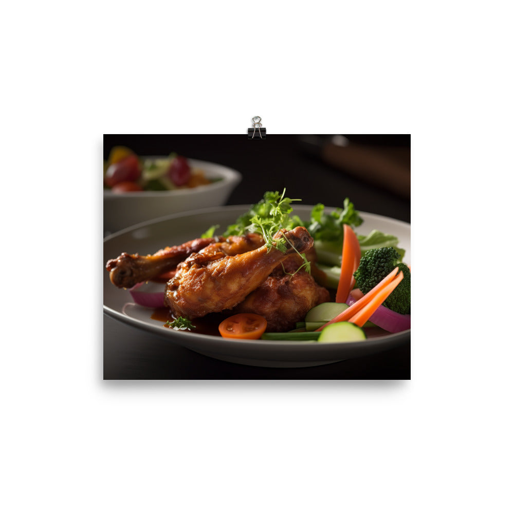 Crispy BBQ Chicken Wings with Vegetables photo paper poster - Posterfy.AI
