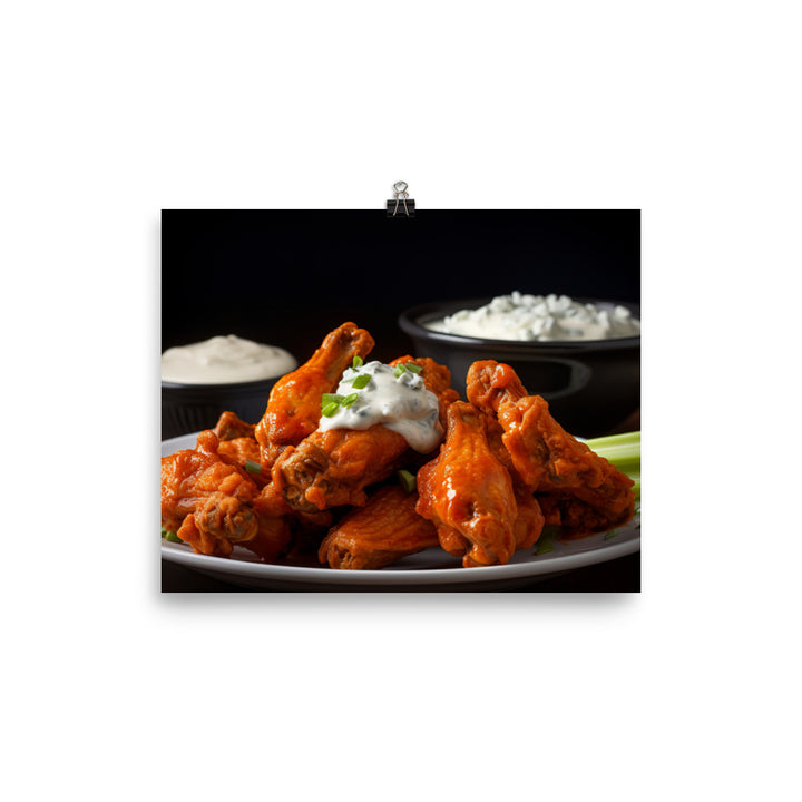 Buffalo Chicken Wings with Blue Cheese Dip photo paper poster - Posterfy.AI