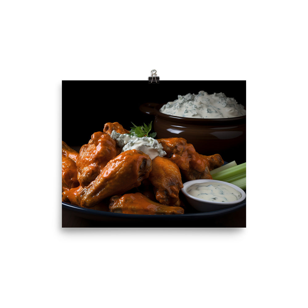 Buffalo Chicken Wings with Blue Cheese Dip photo paper poster - Posterfy.AI