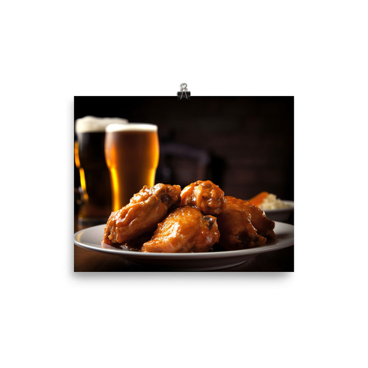 Classic Buffalo Chicken Wings with a Side of Beer photo paper poster - Posterfy.AI