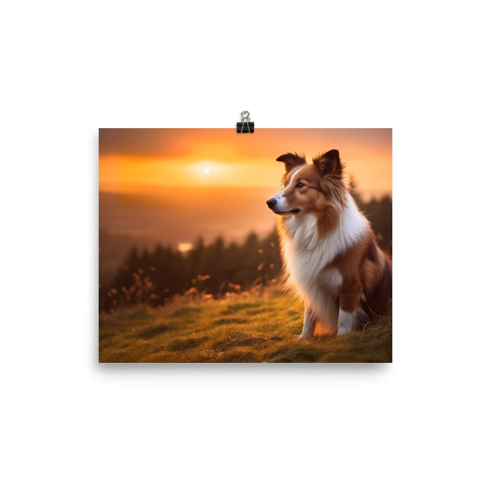 Shetland Sheepdog Watching the Sunset photo paper poster - Posterfy.AI
