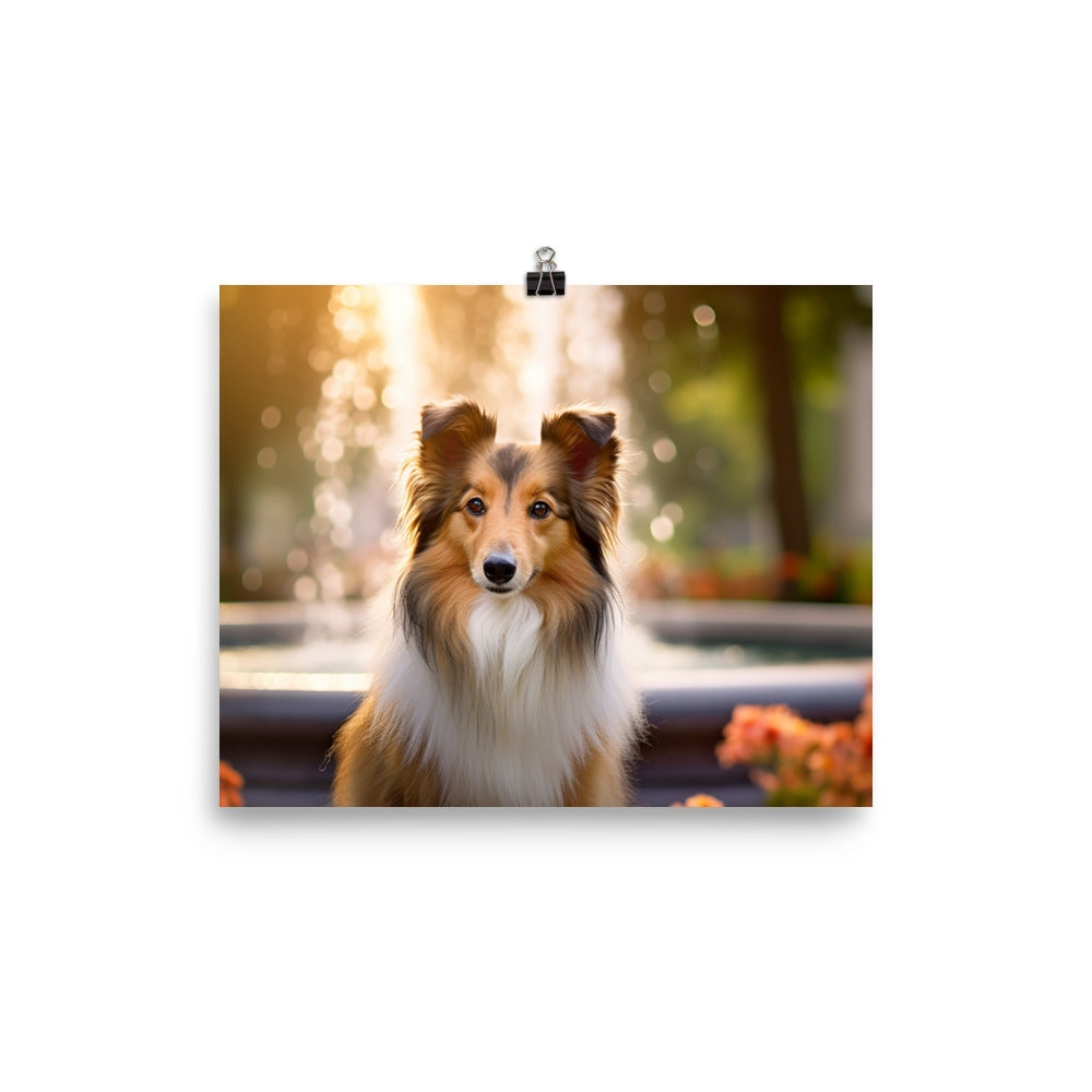 Shetland Sheepdog Posing in the Park photo paper poster - Posterfy.AI