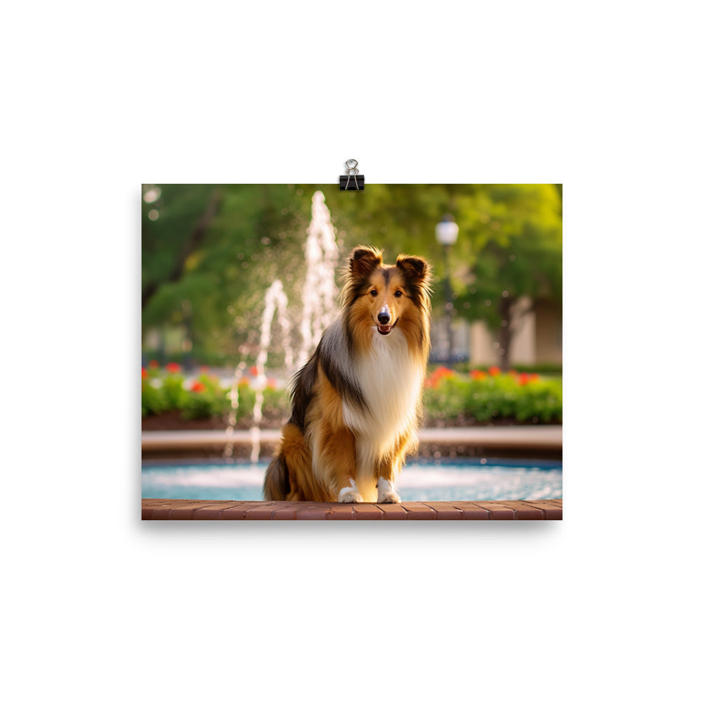 Shetland Sheepdog Posing in the Park photo paper poster - Posterfy.AI