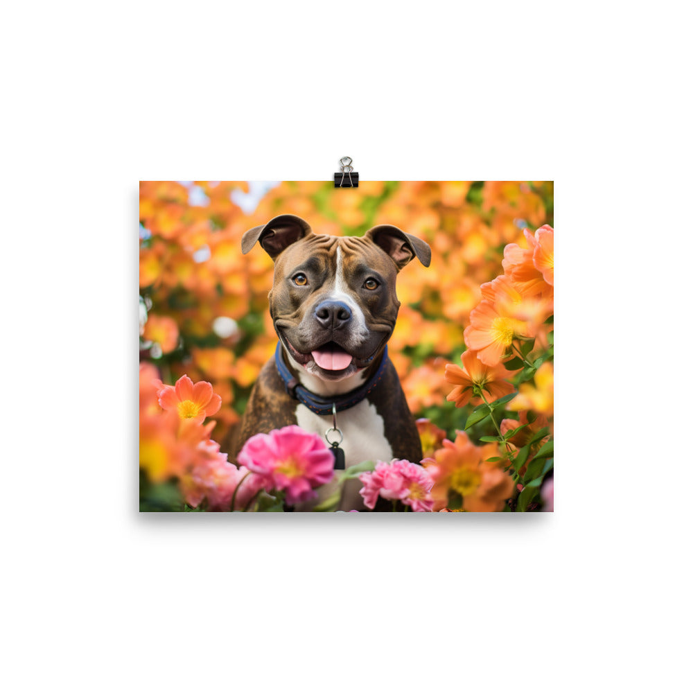 American Staffordshire Terrier in the Garden photo paper poster - Posterfy.AI