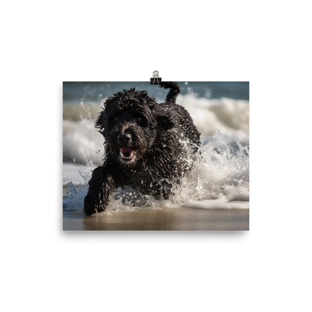 Waves with a Portuguese Water Dog photo paper poster - Posterfy.AI