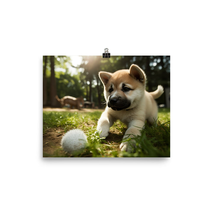 Akita Pup Playtime in the Park photo paper poster - Posterfy.AI