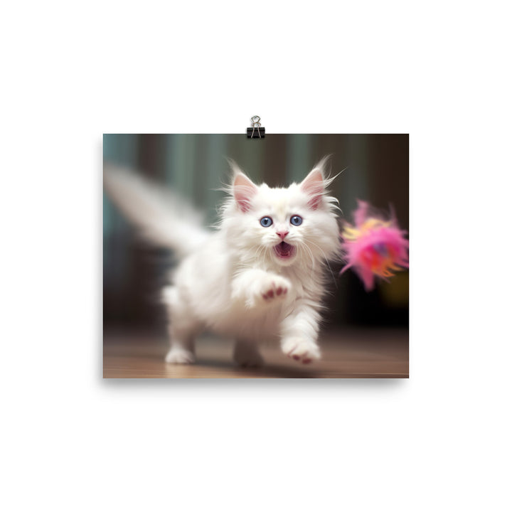 Playful Turkish Angora Kitten photo paper poster - Posterfy.AI