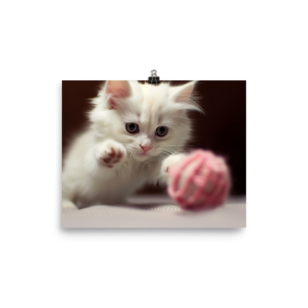 Playful Turkish Angora Kitten photo paper poster - Posterfy.AI