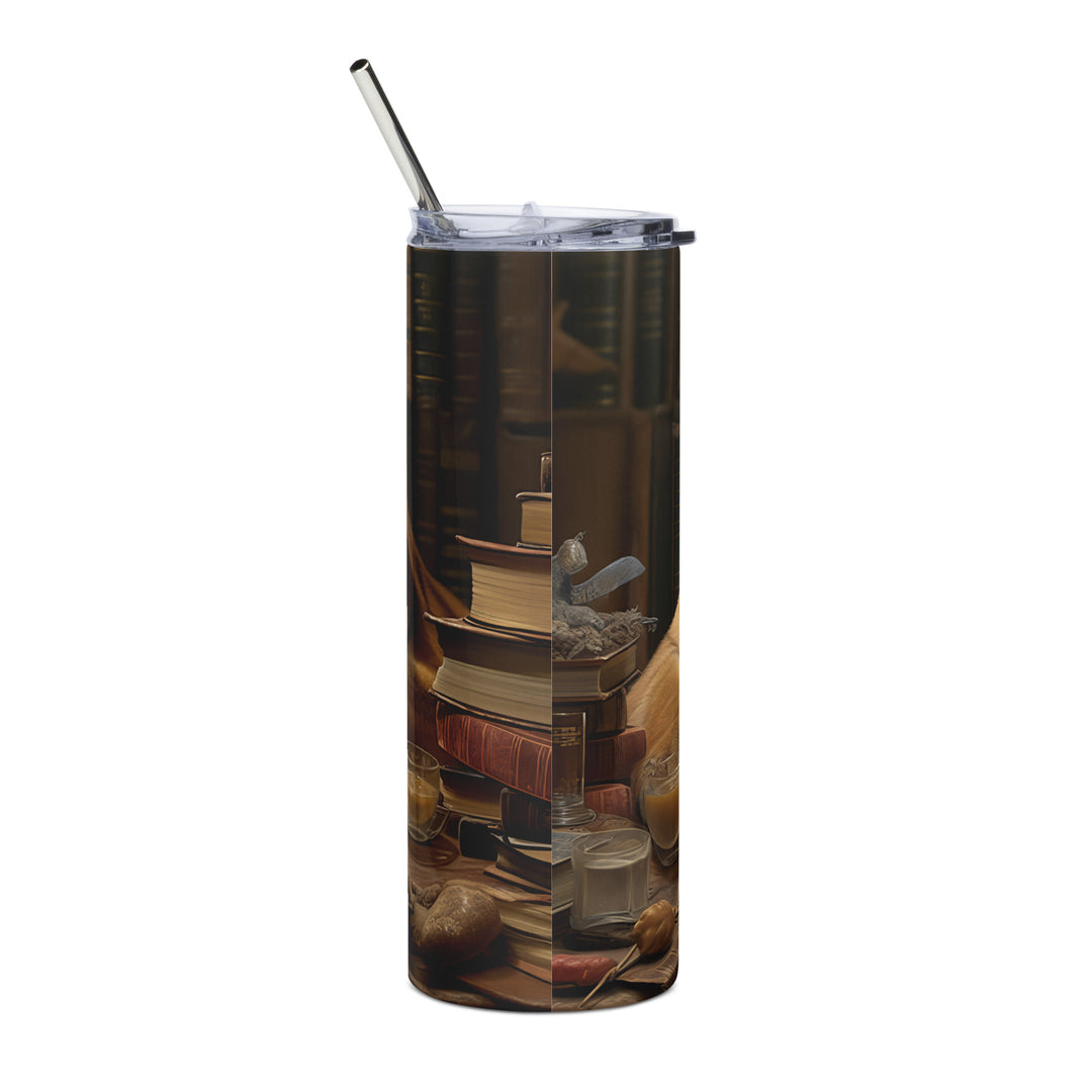 Tiger Scholar Amidst Books Tumbler