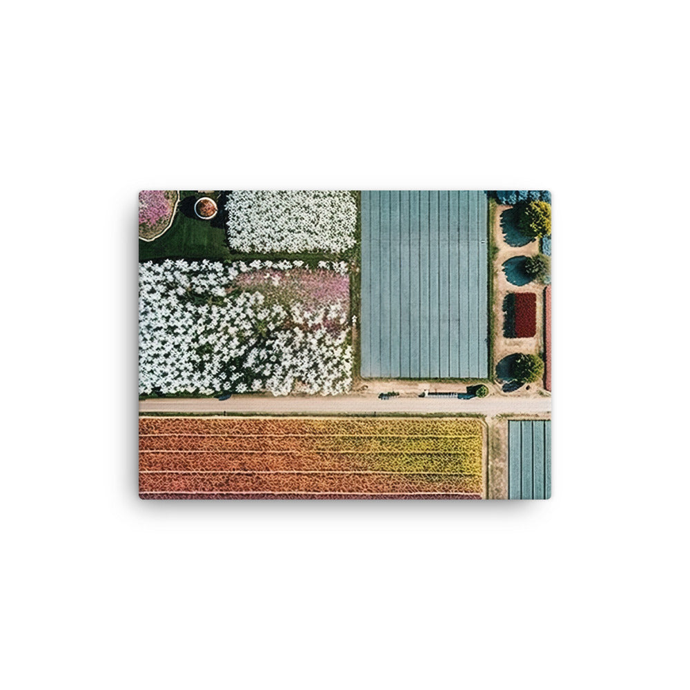 Aerial view of a large flower farm canvas - Posterfy.AI