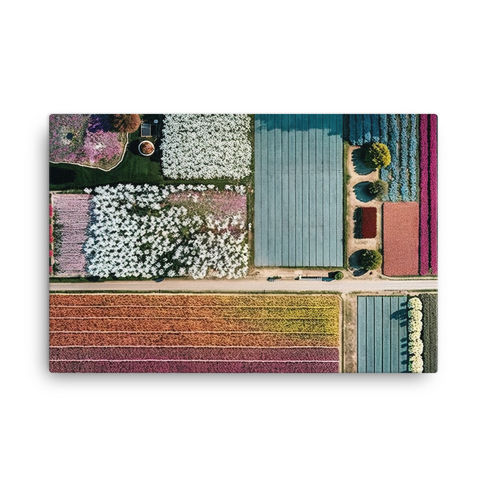 Aerial view of a large flower farm canvas - Posterfy.AI