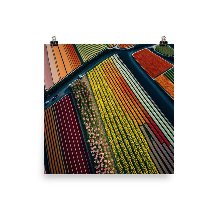 Aerial view of a large flower farm photo paper poster - Posterfy.AI