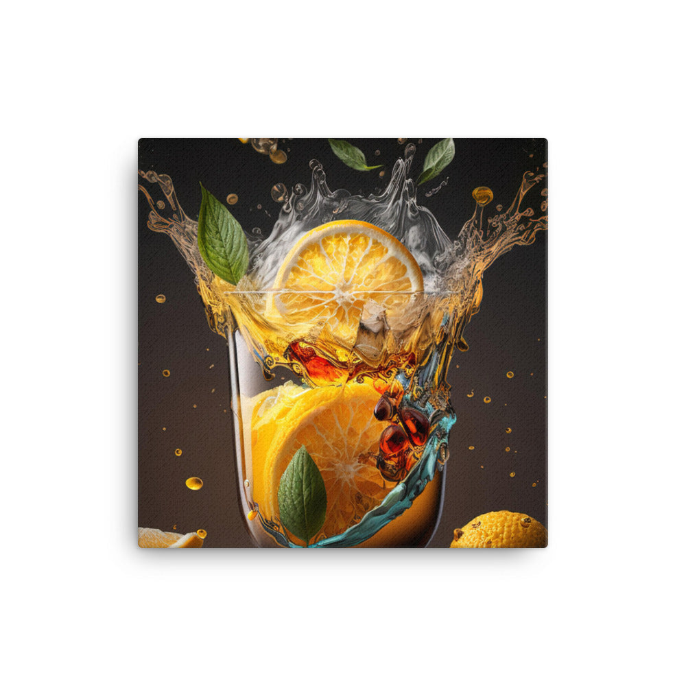 Iced cold lemon tea in a glass canvas - Posterfy.AI