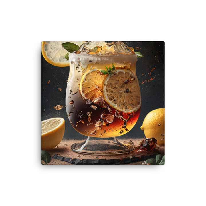 Iced cold lemon tea in a glass canvas - Posterfy.AI
