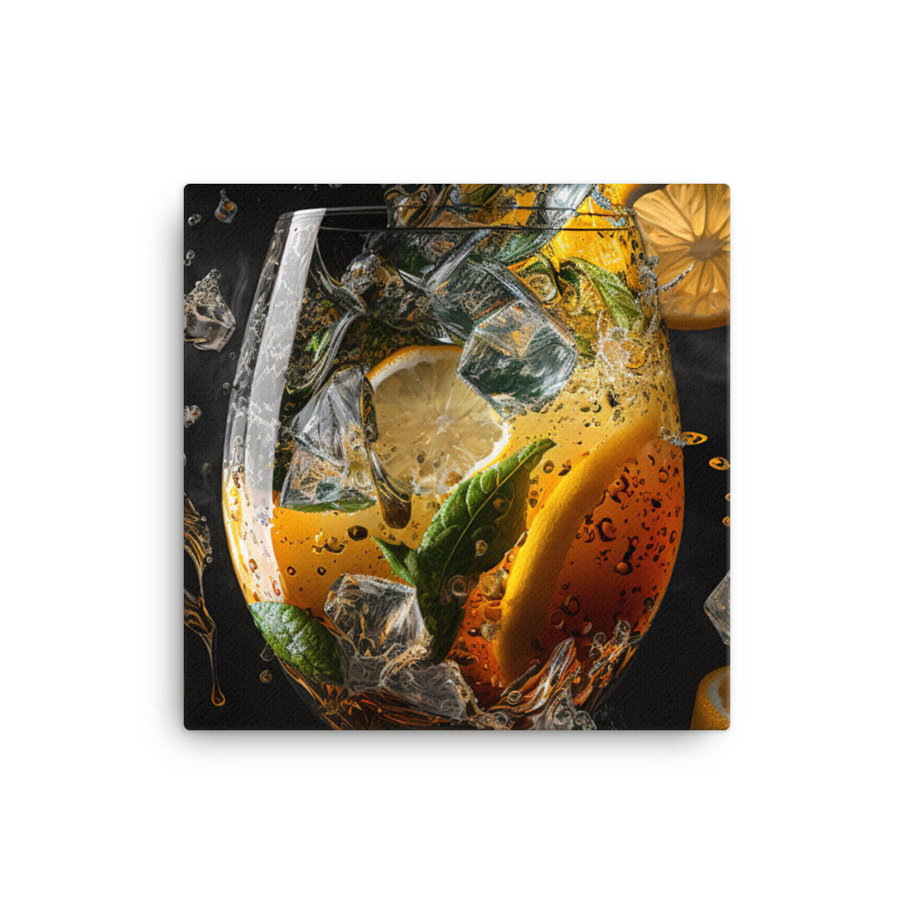 Iced cold lemon tea in a glass canvas - Posterfy.AI