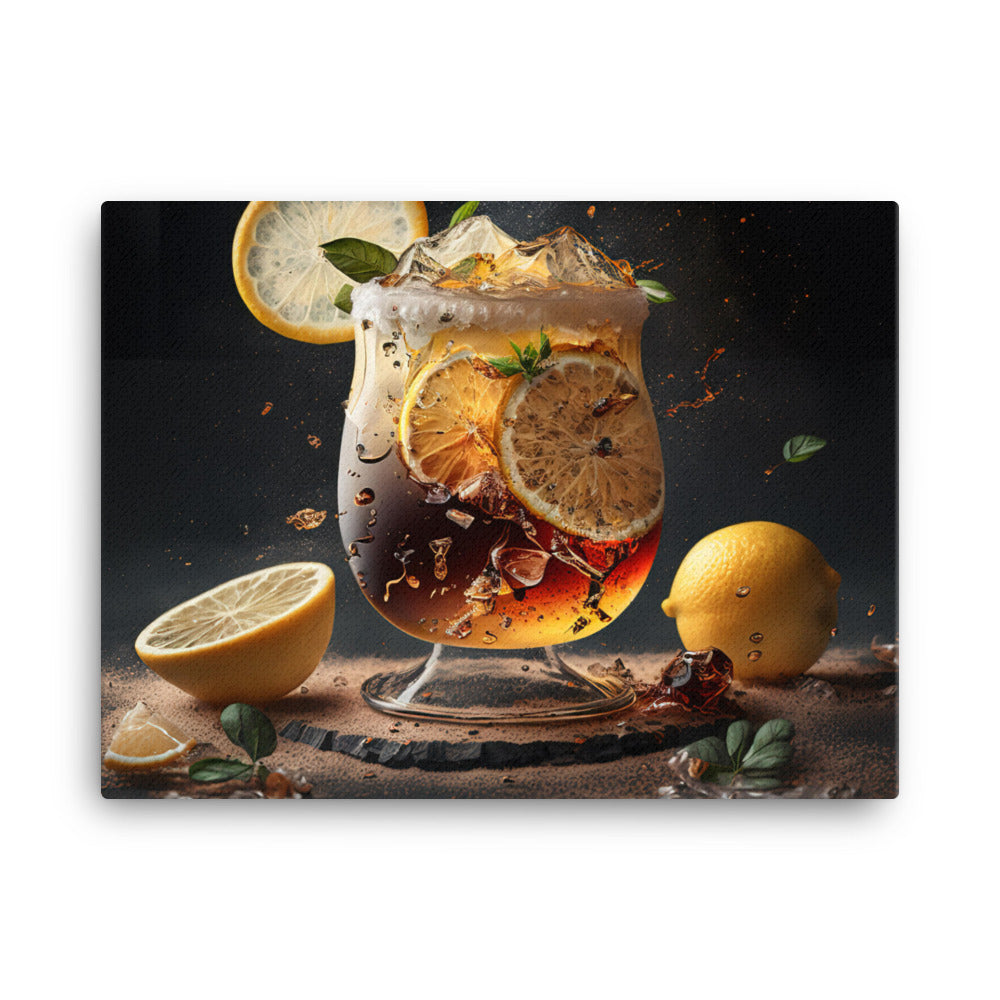 Iced cold lemon tea in a glass canvas - Posterfy.AI