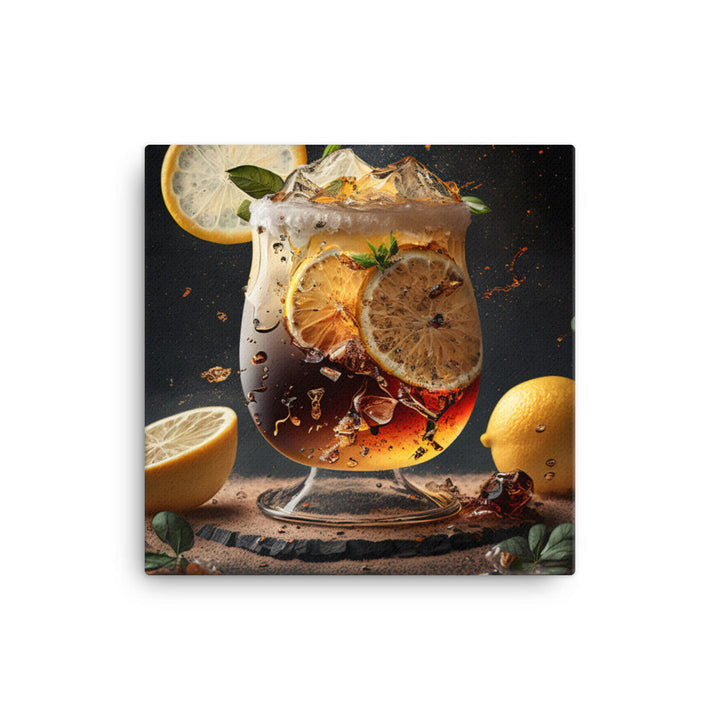 Iced cold lemon tea in a glass canvas - Posterfy.AI