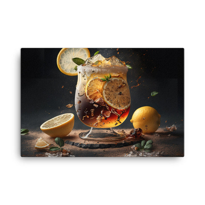 Iced cold lemon tea in a glass canvas - Posterfy.AI