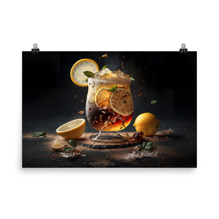 Iced cold lemon tea in a glass photo paper poster - Posterfy.AI
