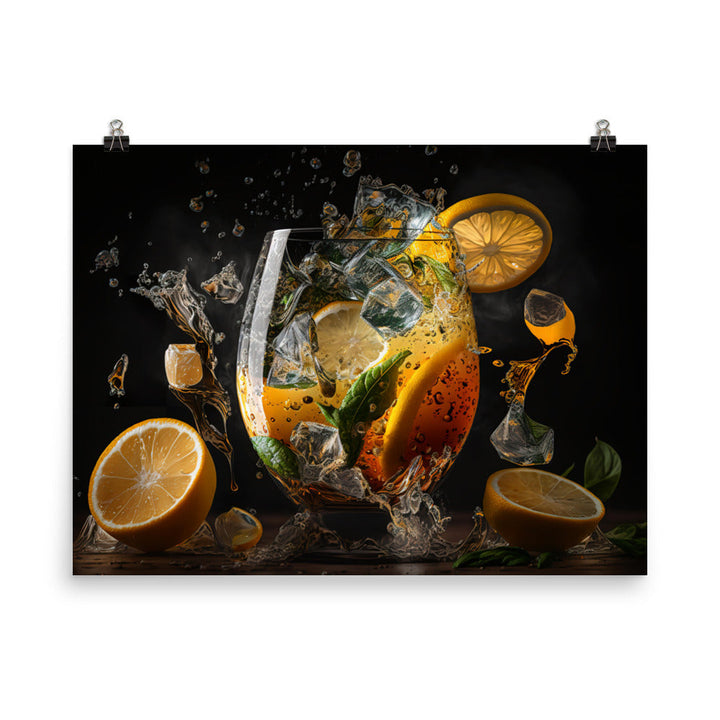 Iced cold lemon tea in a glass photo paper poster - Posterfy.AI