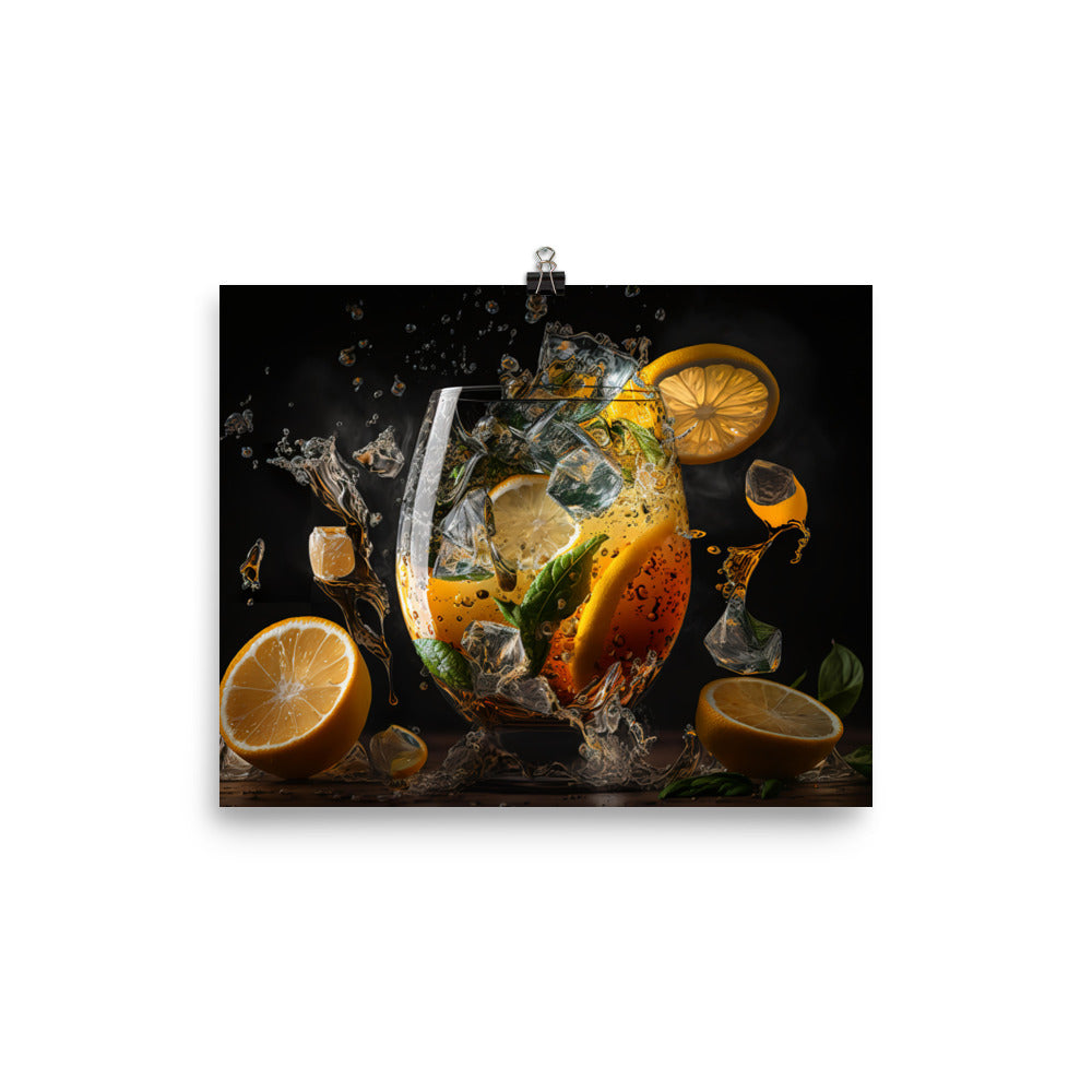 Iced cold lemon tea in a glass photo paper poster - Posterfy.AI