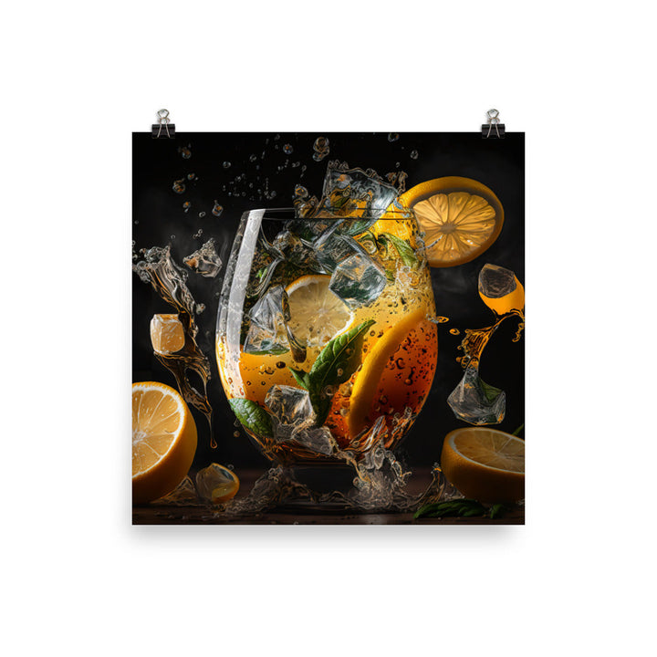 Iced cold lemon tea in a glass photo paper poster - Posterfy.AI