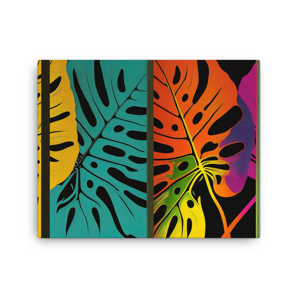 Monstera Leaves in bold vibrant colors canvas - Posterfy.AI