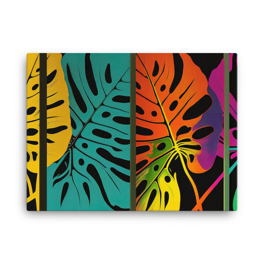 Monstera Leaves in bold vibrant colors canvas - Posterfy.AI