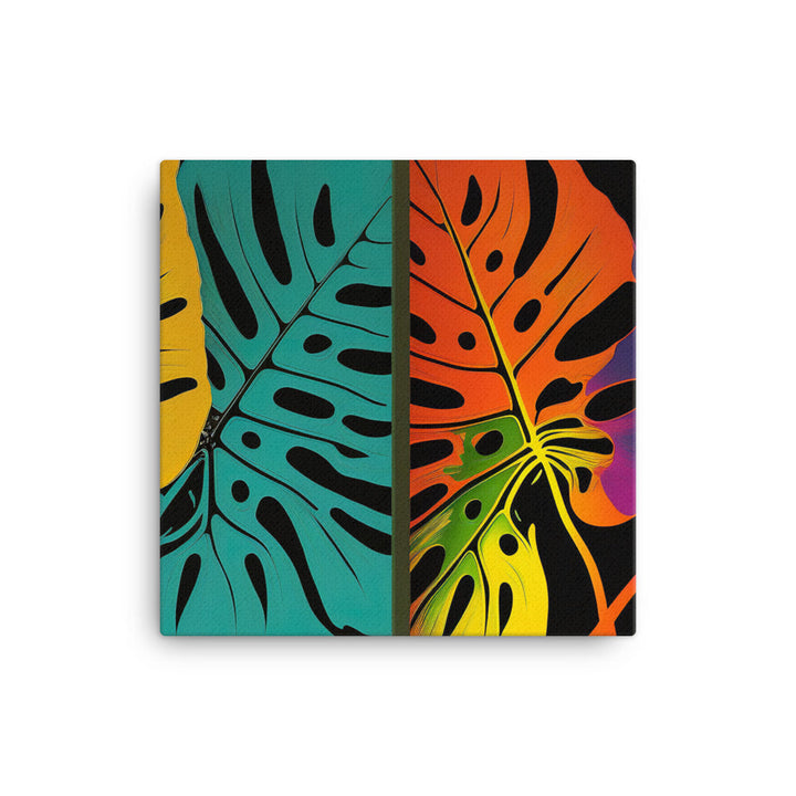 Monstera Leaves in bold vibrant colors canvas - Posterfy.AI