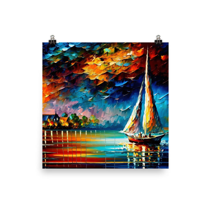 Night Sail with vibrant heavy brush strokes photo paper poster - Posterfy.AI