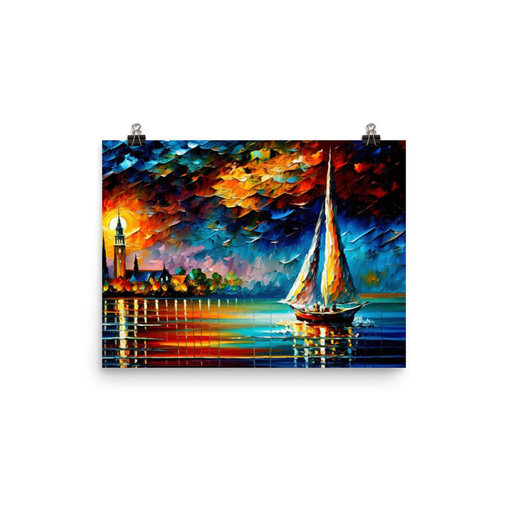 Night Sail with vibrant heavy brush strokes photo paper poster - Posterfy.AI