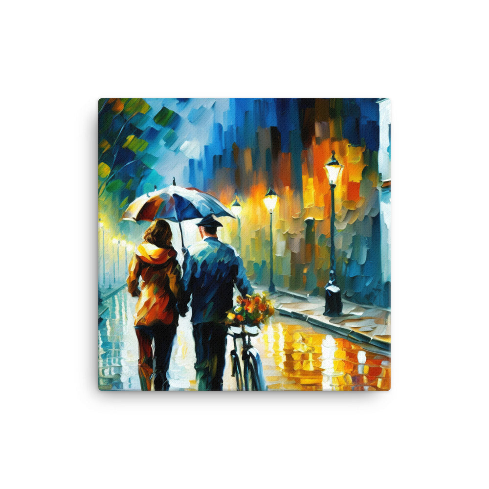 Rainy Street in New York with vibrant heavy brush strokes canvas - Posterfy.AI